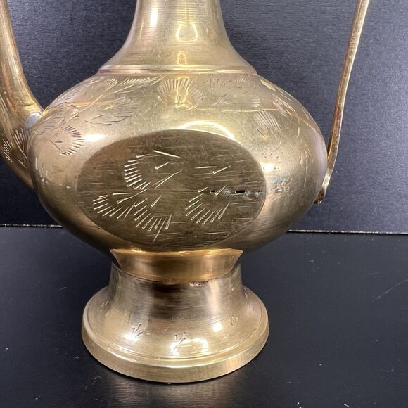 Vintage Solid Brass Made In India Etched Teapot 12 Inches - Picture 10 of 15